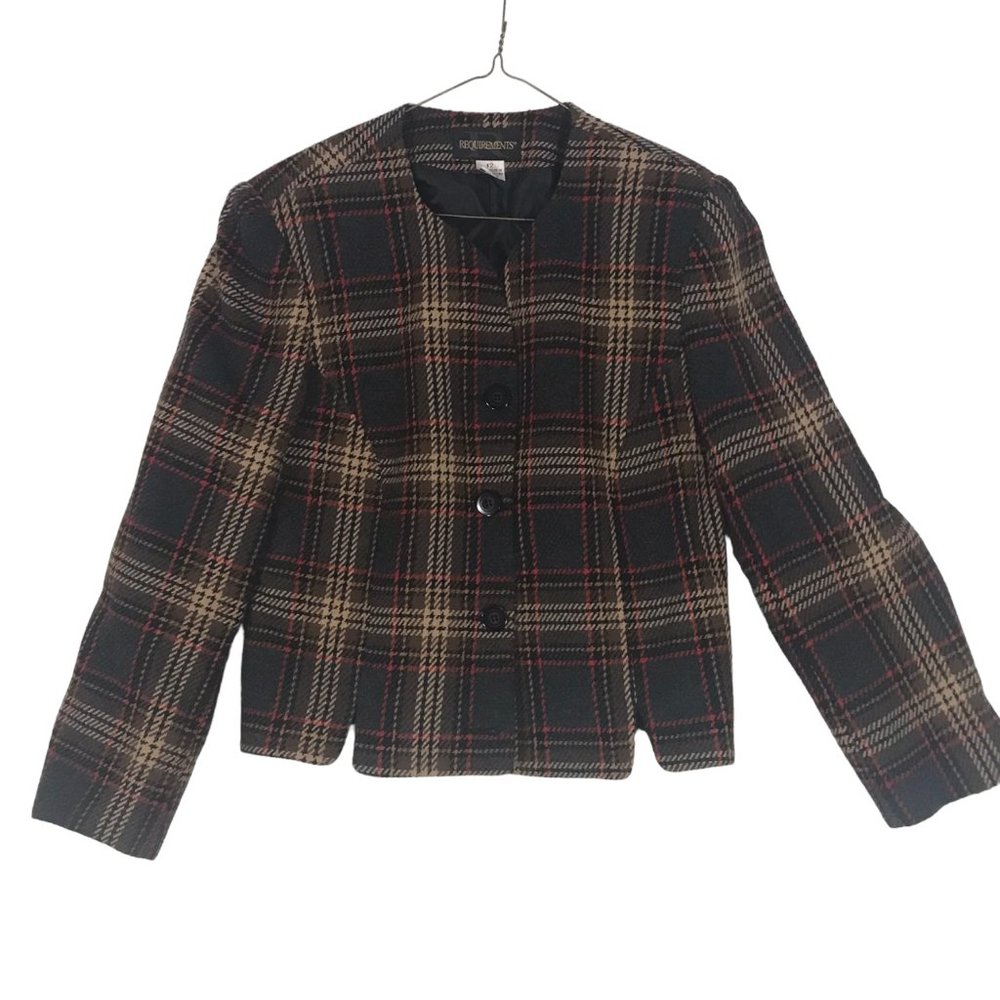 Requirements Vintage Womens Brown Plaid Blazer, Suit Top, Size 12‎